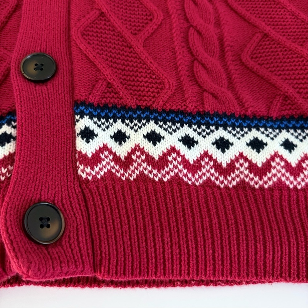 LE 31 SIMONS Red Fair Isle Shawl Collar Cotton Cardigan m - Picture 7 of 13